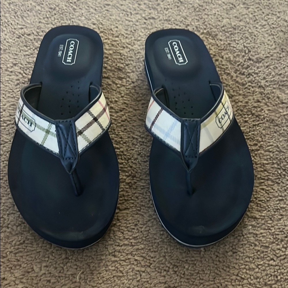 Coach Navy and Plaid Sandals